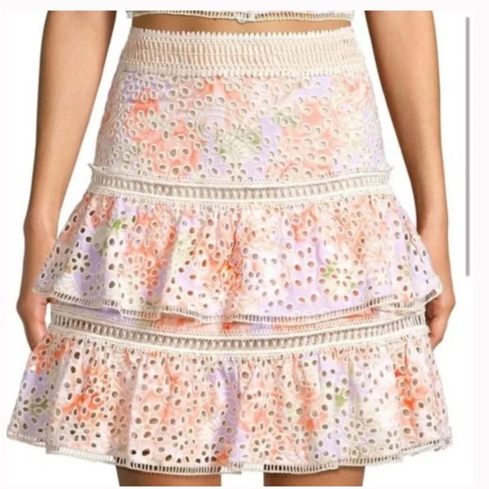 High waisted Alice and Olivia skirt. Embroidered layered floral. Size 2